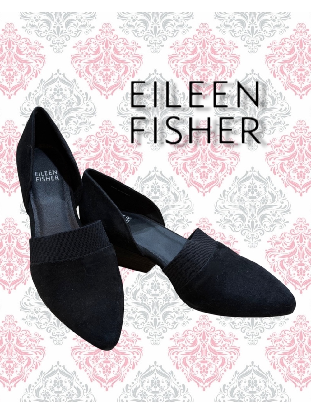 NWT Eileen Fisher Hilly Black Suede  Wedge d'Orsay Pumps - Size 6